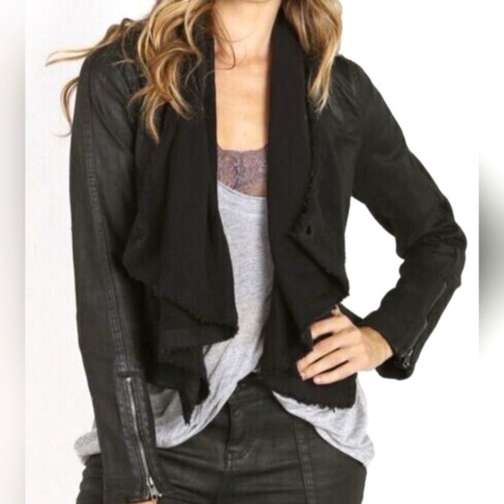 Free People Black Denim Jacket with Built in Scarf Size 4